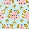 Christmas tree and golden angels in a seamless pattern design