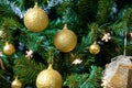 Christmas Tree with golden decoration, Holidays Concepts background Royalty Free Stock Photo