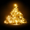 Christmas tree with golden glow and sparkles Royalty Free Stock Photo