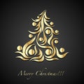 Christmas tree golden icon