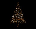 2022 christmas tree with golden metal musical notes isolated on black background music new year card