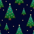 Christmas Tree and Golden Star on Dark Blue Night Sky Background. Vector Illustration Royalty Free Stock Photo