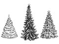 Christmas tree graphic black white New Year decor isolated sketch set illustration vector Royalty Free Stock Photo