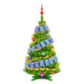 Christmas tree with Greek Xmas pennant flags, 3D rendering Royalty Free Stock Photo