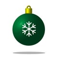 Christmas tree green ball with snowflake. Xmas toy. Editable.