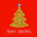Christmas tree from green buttons. Merry Christmas card. Flat design Royalty Free Stock Photo
