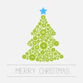 Christmas tree from green buttons. Merry Christmas card. Isolated Flat design Royalty Free Stock Photo