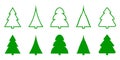 Christmas tree green icon set. Christmas tree line logos. Xmas symbol. Royalty Free Stock Photo