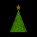 Christmas tree green scribble with star design isolated on black