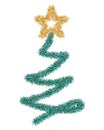 Christmas tree. Green spruce, decorated with a gold star. A tree made of fluffy tinsel. Colored vector illustration.