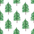 Christmas tree green on a white background. Seamless pattern. Watercolor illustration. Nature. Ecology. for printing on fabric, Royalty Free Stock Photo
