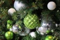 Christmas tree green and white bulbs Royalty Free Stock Photo