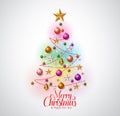 Christmas tree greetings card design with colorful christmas objects Royalty Free Stock Photo