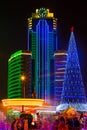 Christmas tree and Grozny city at night