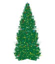 Christmas tree, grunge brush drawing art. Beautiful doodle spruce with color paint blots, garland. Vector illustration