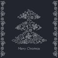 Christmas tree, hand drawn ornate patterns of stylized flowers, leaves and snowflakes. Vector Design for greeting card, invitation Royalty Free Stock Photo