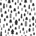 Christmas tree hand drawn seamless pattern. Vector Scandinavian winter forest print. New Year, holidays black and white texture Royalty Free Stock Photo