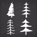 Christmas tree Hand drawn set. Pine trees collection vector Illustration on chalkboard background Royalty Free Stock Photo