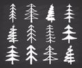 Christmas tree Hand drawn set. Pine trees collection vector Illustration on chalkboard background Royalty Free Stock Photo