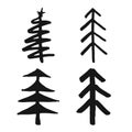 Christmas tree Hand drawn set. Pine trees collection vector Illustration isolated on white background Royalty Free Stock Photo