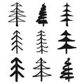 Christmas tree Hand drawn set. Pine trees collection vector Illustration isolated on white background Royalty Free Stock Photo