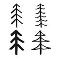 Christmas tree Hand drawn set. Pine trees collection vector Illustration isolated on white background Royalty Free Stock Photo