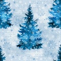 Christmas tree hand paint watercolor silhouette, vintage holiday seamless pattern Royalty Free Stock Photo