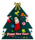 Christmas tree with handmade toys. stocking full of dollars Royalty Free Stock Photo