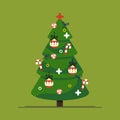 Christmas tree and holiday. Fir-tree decorated with a star, balls and garlands. Royalty Free Stock Photo