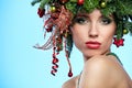 Christmas Tree Holiday Hairstyle and Make Royalty Free Stock Photo