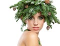 Christmas Tree Holiday Hairstyle and Make Royalty Free Stock Photo