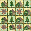 Christmas tree and house seamless pattern background patchwork