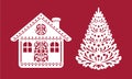 Christmas tree and hut. Template for laser cutting, plotter cutting, wood carving or printing. Royalty Free Stock Photo