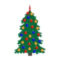 Christmas tree icon with Christmas decorations on white background