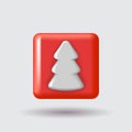 Christmas tree icon. Red plastic 3d realistic icon with fir tree Royalty Free Stock Photo