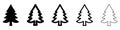 Christmas tree icon. Set of black outline christmas tree icons Royalty Free Stock Photo