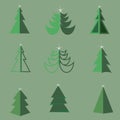 Christmas tree icon set in flat design style, vector illustration Royalty Free Stock Photo