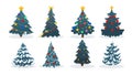 Christmas tree icon set with garland, stars, bows, snow and light bulb Royalty Free Stock Photo