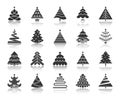 Christmas Tree black silhouette icons vector set