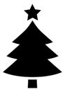 Christmas tree icon with star. Pine tree silhouette. Vector illustration isolated on white Royalty Free Stock Photo