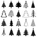 Christmas tree icon vector set. holiday xmas illustration sign collection. Vintage new year tree symbol. Royalty Free Stock Photo