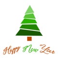 Christmas tree icon on a white background with the inscription Happy New Year. Christmas tree for a postcard. Illustration