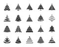 Christmas Tree black silhouette icons vector set