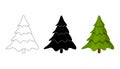 Christmas tree illustration set. Collection vector fir tree isolated on white background. Cartoon, outline and silhouette design. Royalty Free Stock Photo