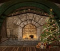 Christmas tree inside an old cottage Royalty Free Stock Photo