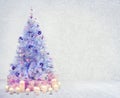 Christmas Tree Interior Room, Xmas White Wall Presents Royalty Free Stock Photo