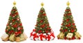 Christmas Tree Isolated on White, Set of Decorated Xmas Tree with Present Gift Boxes Royalty Free Stock Photo