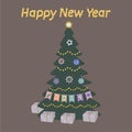 New Year card - Christmas Tree with Joyful Happy New Year Wish