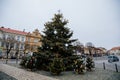 Christmas tree at Karlovo namesti town square in Roudnice nad Labem, Central Bohemia, Czech Republic