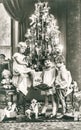Christmas tree kids gifts vintage toys. Vintage postcard picture